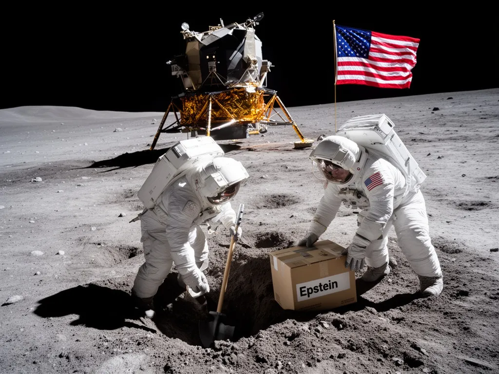 Astronauts on the moon burrying the epstein files